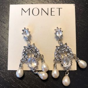 Monet chandelier silver pearl earrings